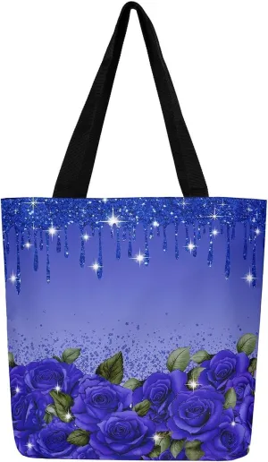 Rose Canvas Tote Bag,Fluid Art Handbag,Abstract Ombre Garden Flowers Shoulder Bag,Boho Floral Bohemian Decor