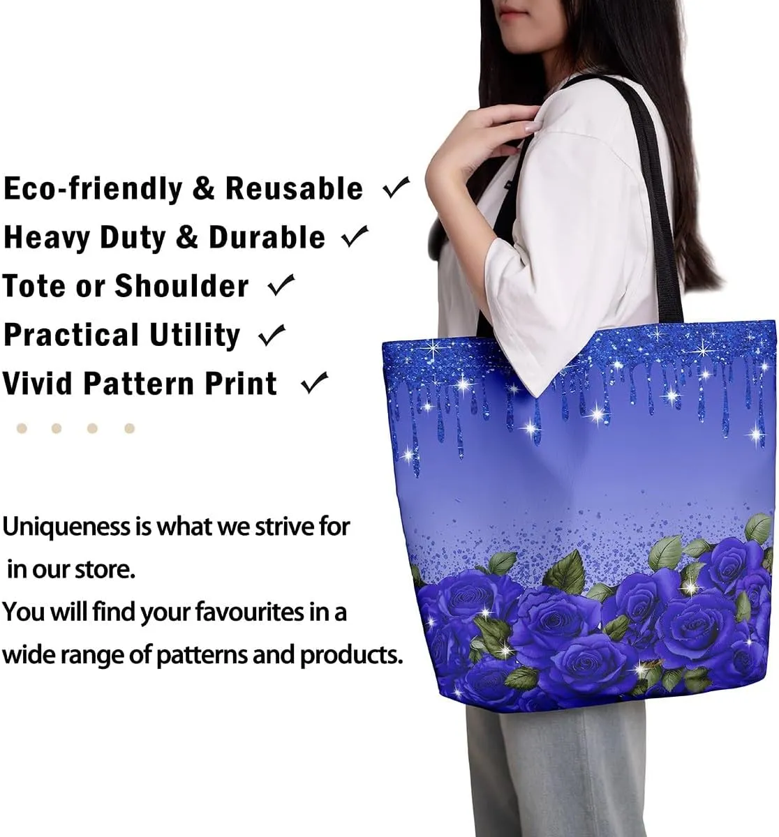Rose Canvas Tote Bag,Fluid Art Handbag,Abstract Ombre Garden Flowers Shoulder Bag,Boho Floral Bohemian Decor
