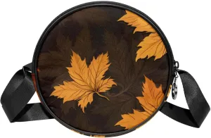 Round Crossbody Bags for Traveling, Womens Purses, maple leaves