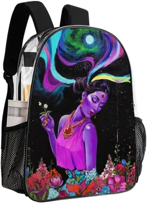 Rucksack Multipurpose Anti-Theft Big Capacity Shoulder Bag - Trippy Galaxy Women Rainbow Floral Art Travel Hiking & Camping Rucksack Transparent Bag