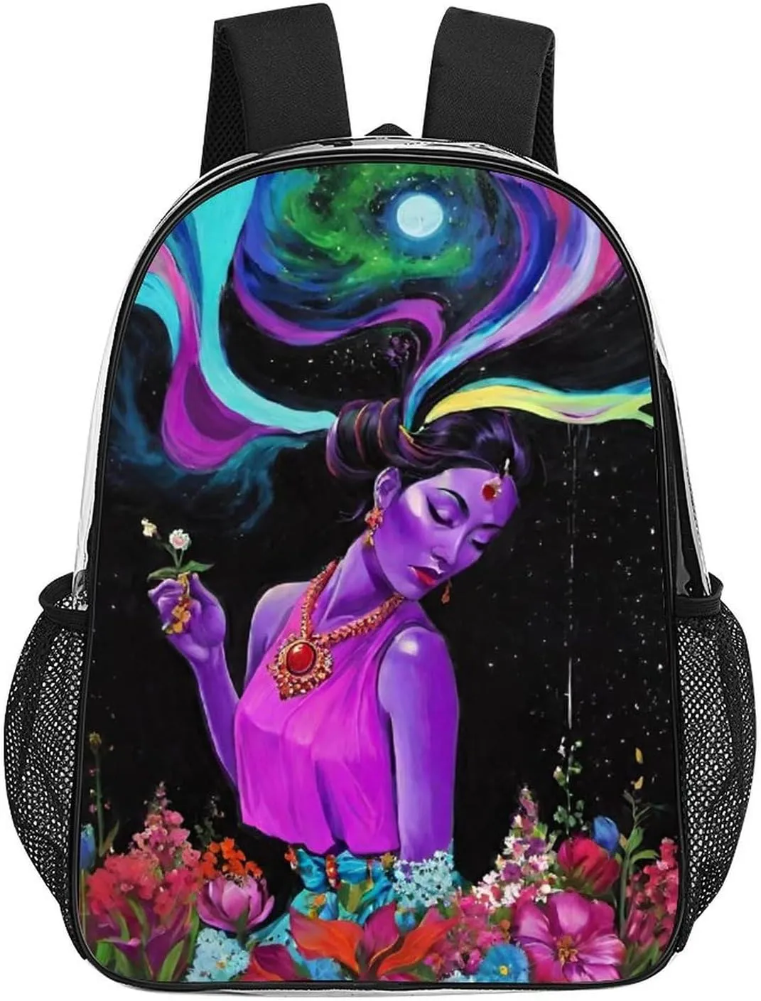Rucksack Multipurpose Anti-Theft Big Capacity Shoulder Bag - Trippy Galaxy Women Rainbow Floral Art Travel Hiking & Camping Rucksack Transparent Bag