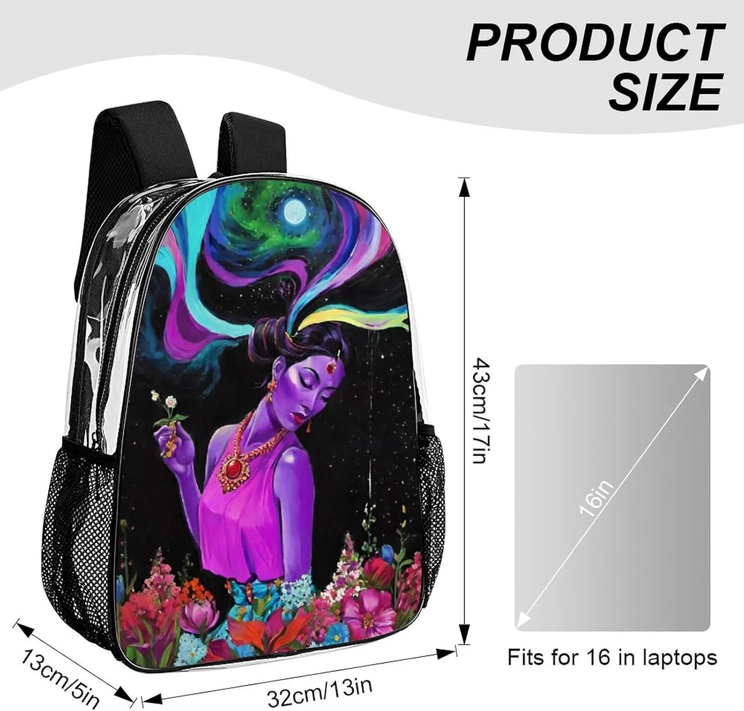 Rucksack Multipurpose Anti-Theft Big Capacity Shoulder Bag - Trippy Galaxy Women Rainbow Floral Art Travel Hiking & Camping Rucksack Transparent Bag