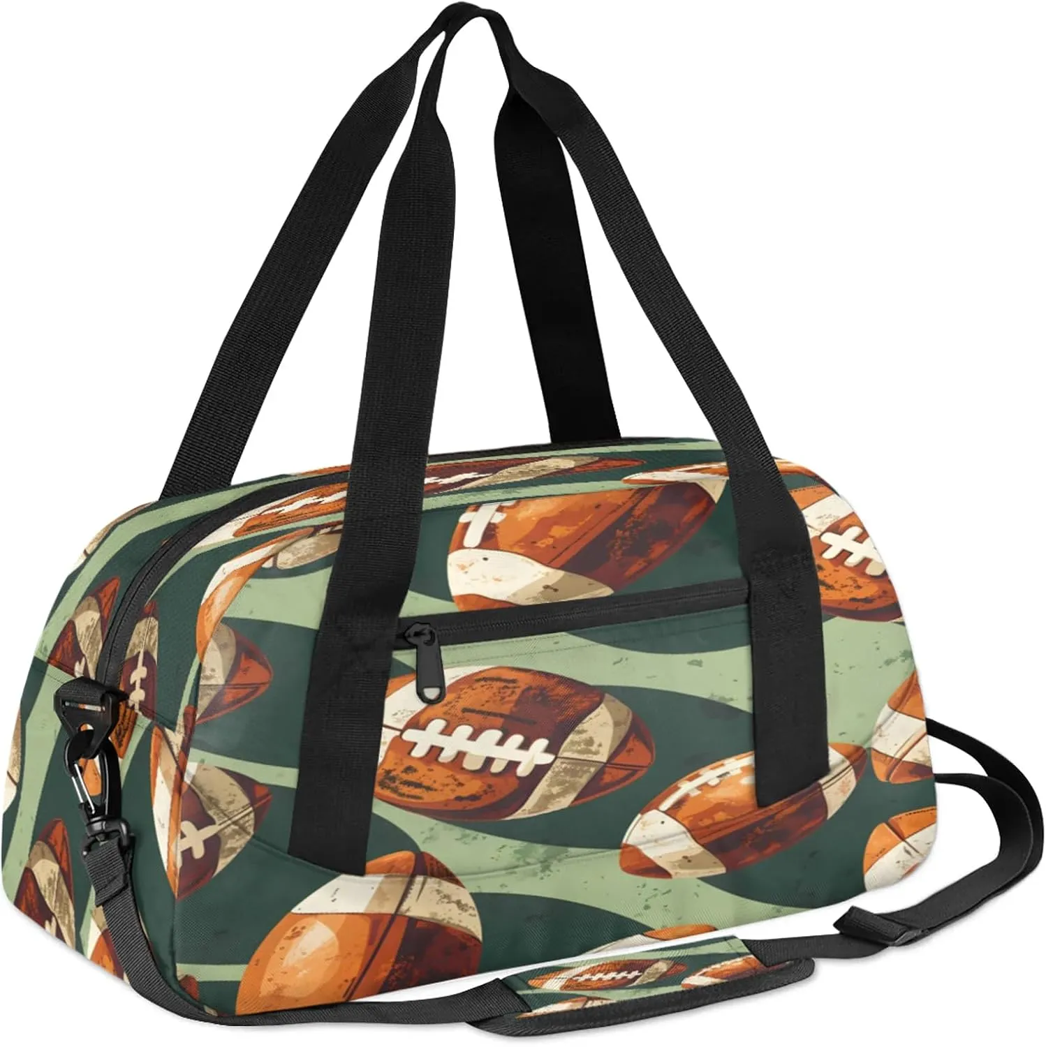 Rugby Ball Pattern Kids Duffel Bag Lightweight Waterproof Sports Gym Bag with Front Zipper Pocket Foldable Weekender Overnight Bag for School Practice Gymnastic Ballet
