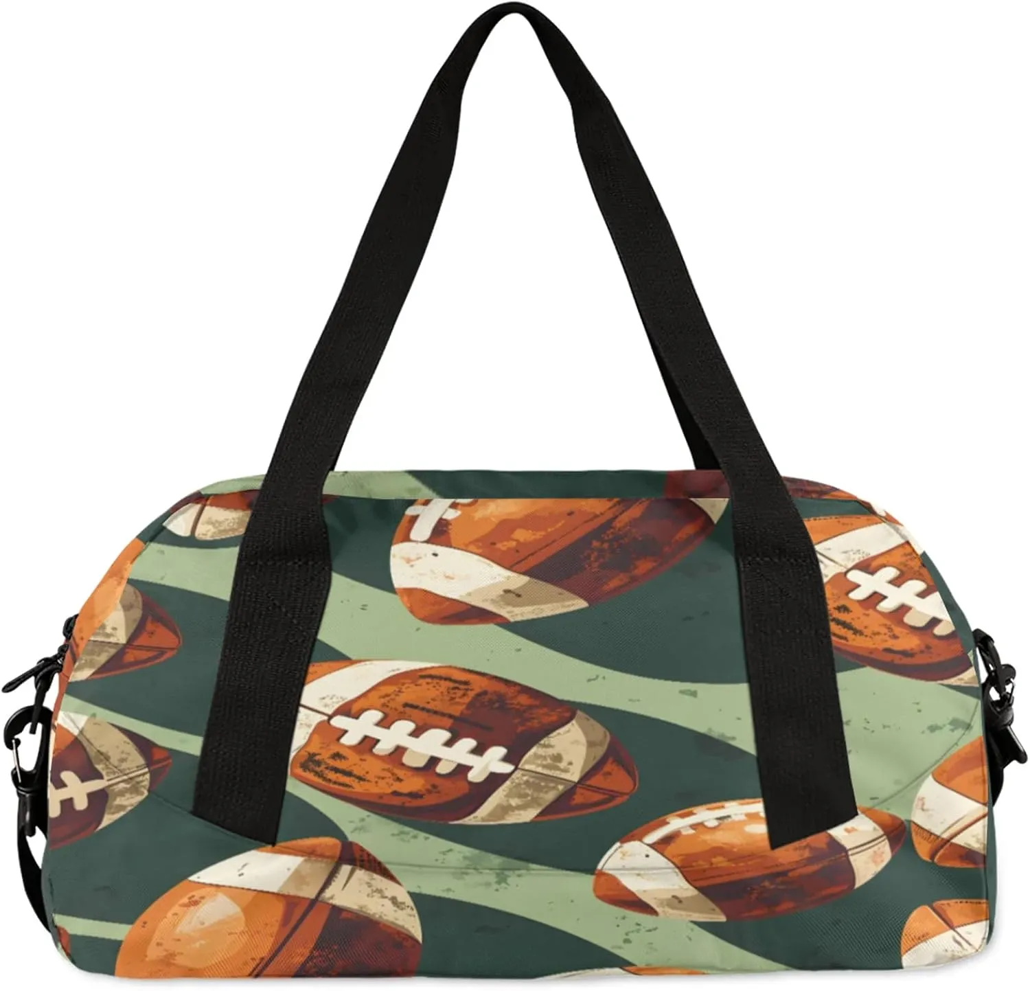 Rugby Ball Pattern Kids Duffel Bag Lightweight Waterproof Sports Gym Bag with Front Zipper Pocket Foldable Weekender Overnight Bag for School Practice Gymnastic Ballet