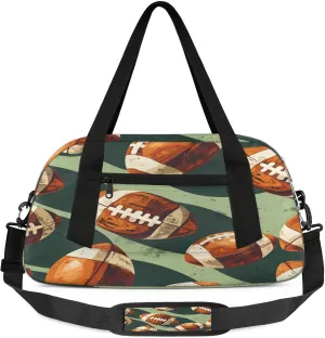 Rugby Ball Pattern Kids Duffel Bag Lightweight Waterproof Sports Gym Bag with Front Zipper Pocket Foldable Weekender Overnight Bag for School Practice Gymnastic Ballet