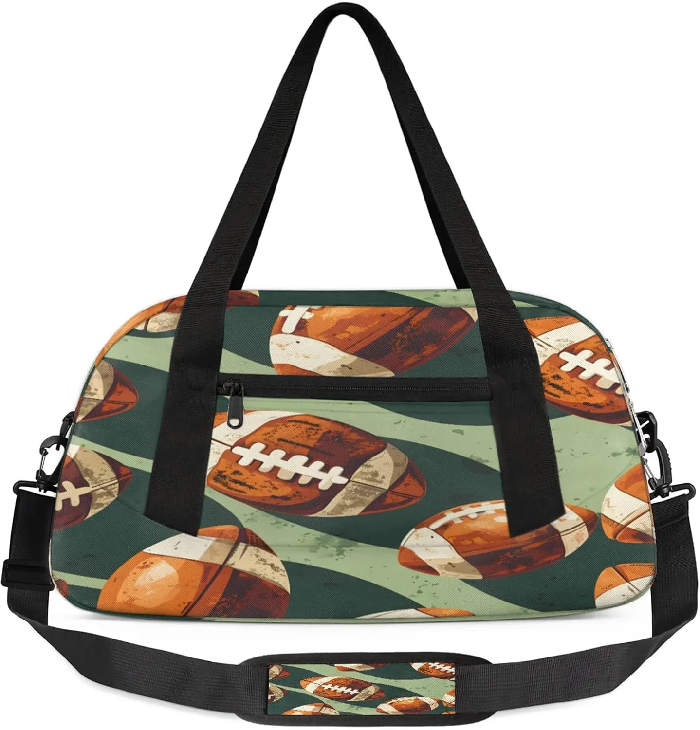 Rugby Ball Pattern Kids Duffel Bag Lightweight Waterproof Sports Gym Bag with Front Zipper Pocket Foldable Weekender Overnight Bag for School Practice Gymnastic Ballet