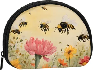 (Rural Bees Wildflowers) Stylish Shell Coin Purse Mini Change Purse Pouch Small Wallet Compact Storage Bag For Women