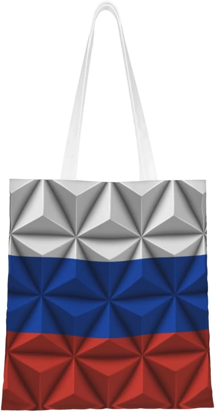 Russian Flag With Polygonal Effect Tote Bag for Women Canvas Shopping Bags Reusable Large Capacity Casual Shoulder Handbags Grocery Bags DIY Gift Bags