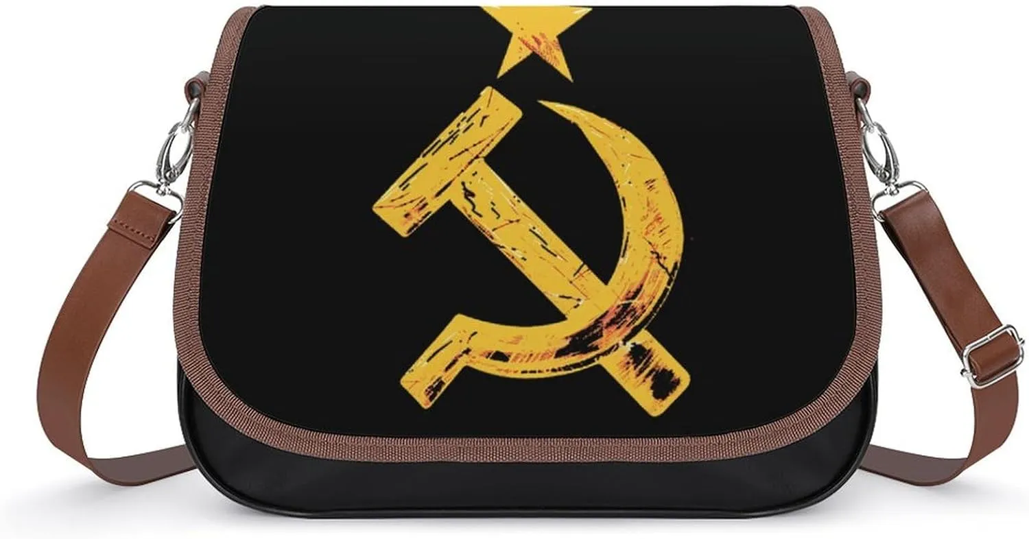Russian Soviet Flag Hammer And Sickle Crossbody Purses for Women PU Leather Shoulder Bag Handbag Clucth