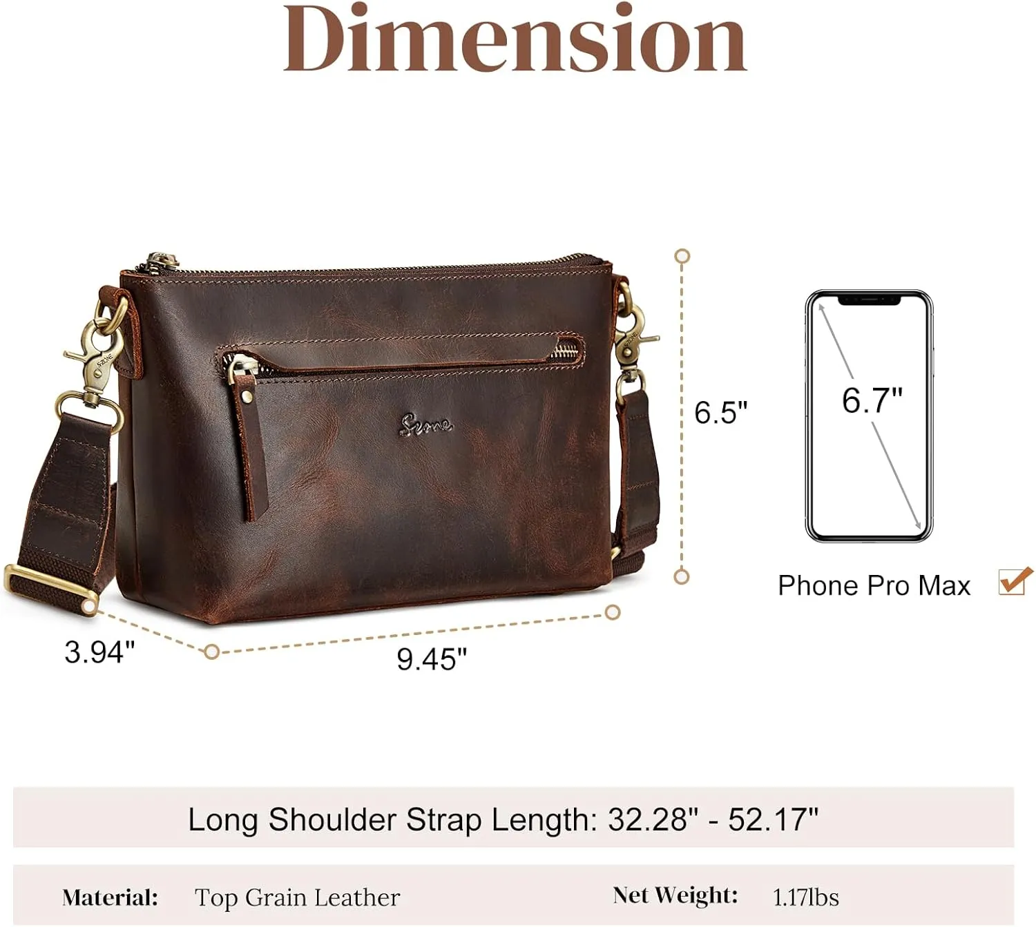 S-ZONE Crossbody Bags for Women Trendy Genuine Leather Small Shoulder Bag Purses with Wide Strap