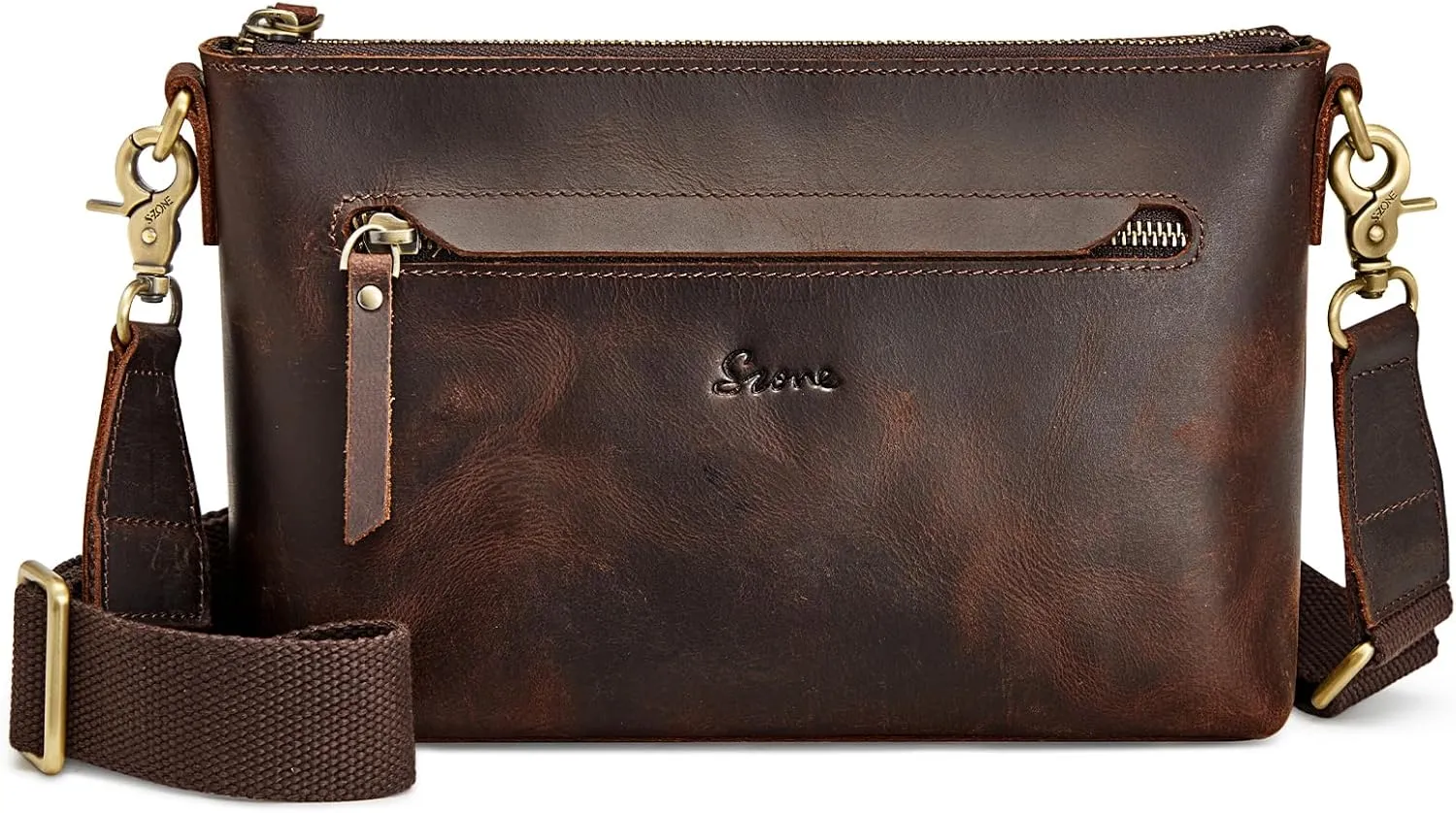 S-ZONE Crossbody Bags for Women Trendy Genuine Leather Small Shoulder Bag Purses with Wide Strap