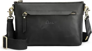 S-ZONE Crossbody Bags for Women Trendy Genuine Leather Small Shoulder Bag Purses with Wide Strap