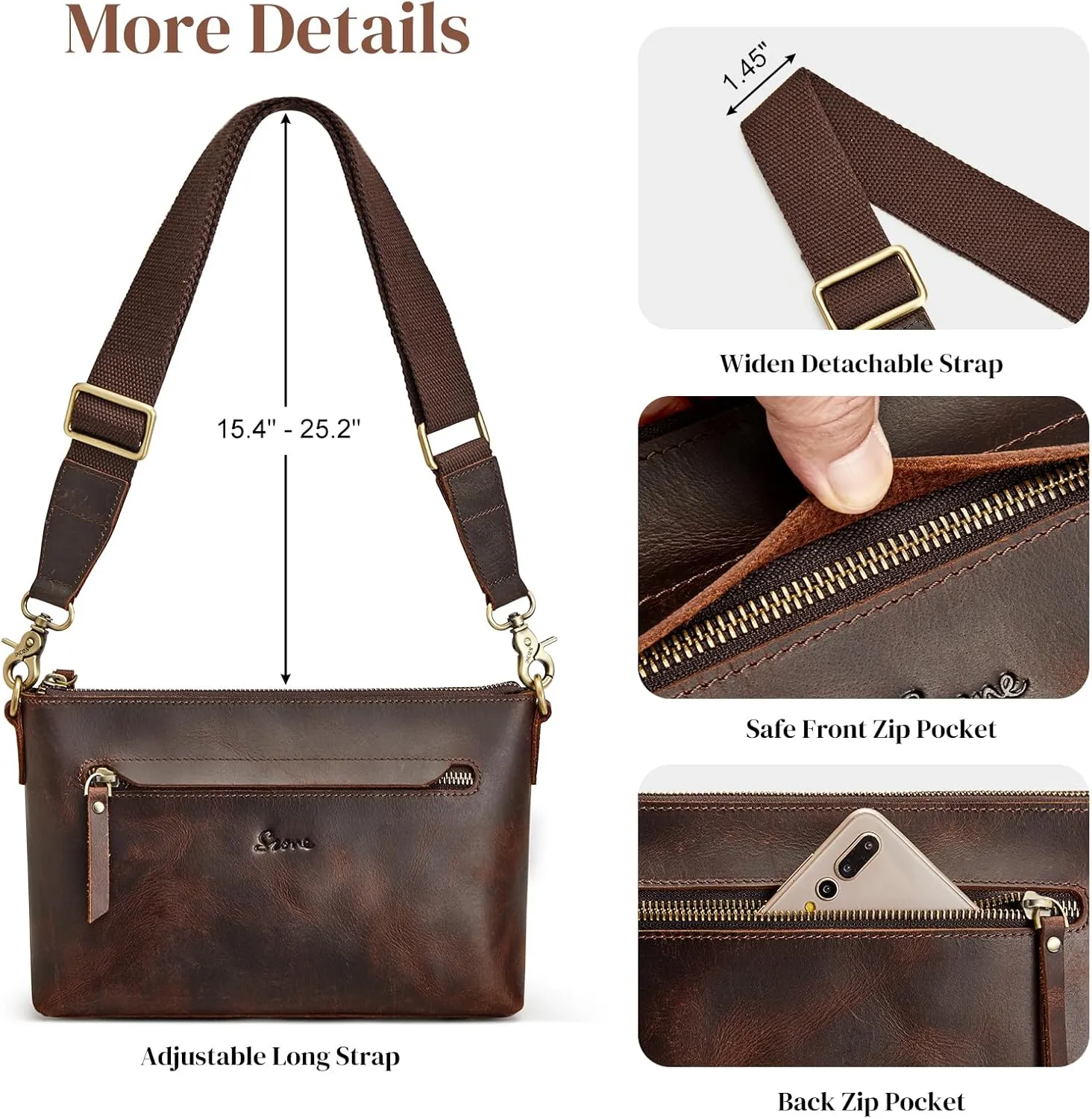 S-ZONE Crossbody Bags for Women Trendy Genuine Leather Small Shoulder Bag Purses with Wide Strap