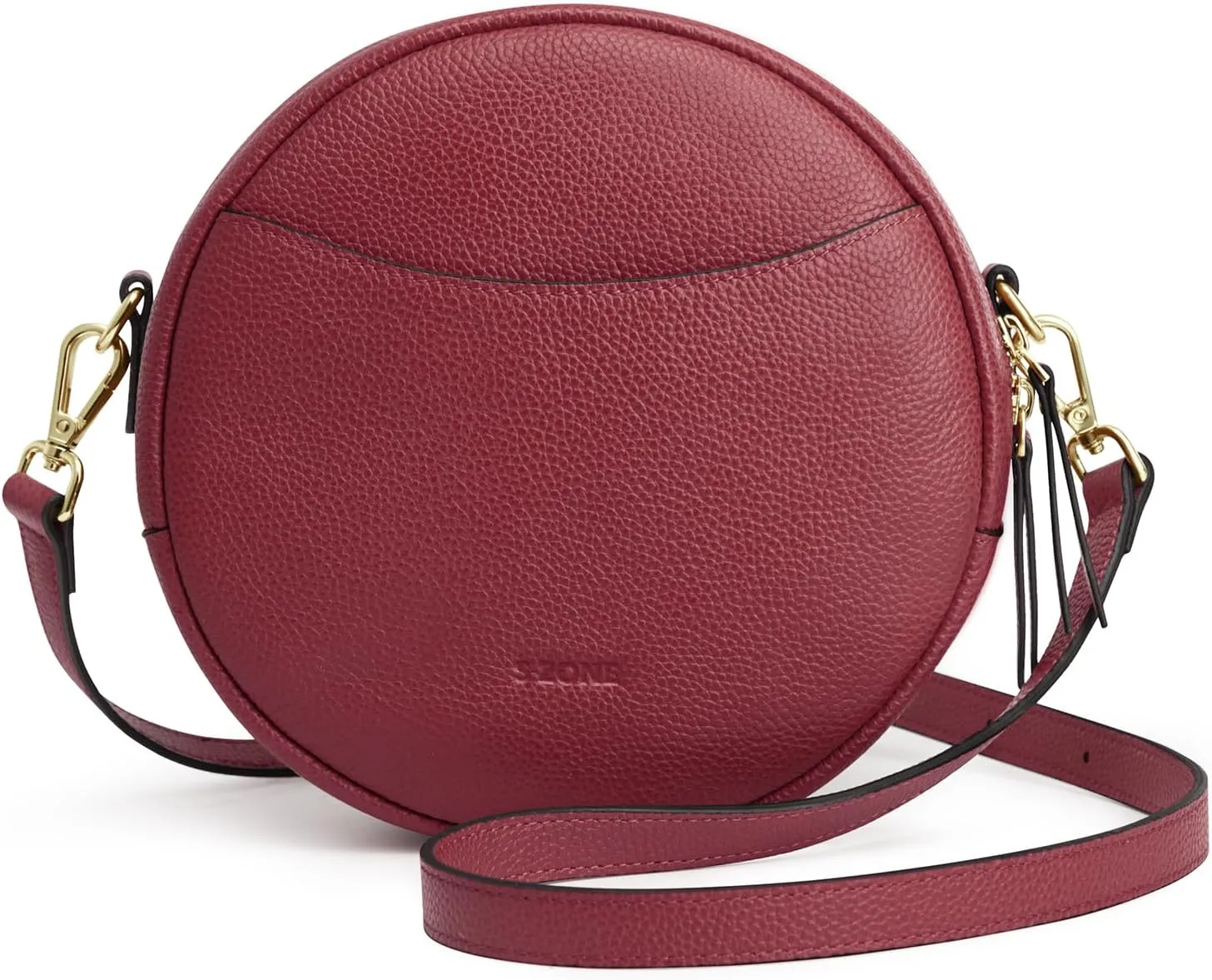 S-ZONE Leather Crossbody Bags for Women Vintage Circle Shoulder Purse Trendy Round Handbag with Adjustable Strap