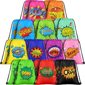 Sadnyy 24 Pcs Hero Bags Hero Drawstring Bags Comic Goody backpack Party Favor backpack Themed Treat pack for Birthday Gift Supplies, Themed Party Decorations, 12 Designs