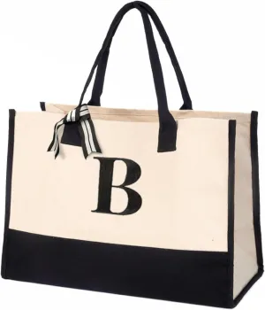 Salt Earth 100% Cotton Personalized Everyday Canvas Initial Tote Bag for Women, Monogrammed Large Utility Bag for Beach