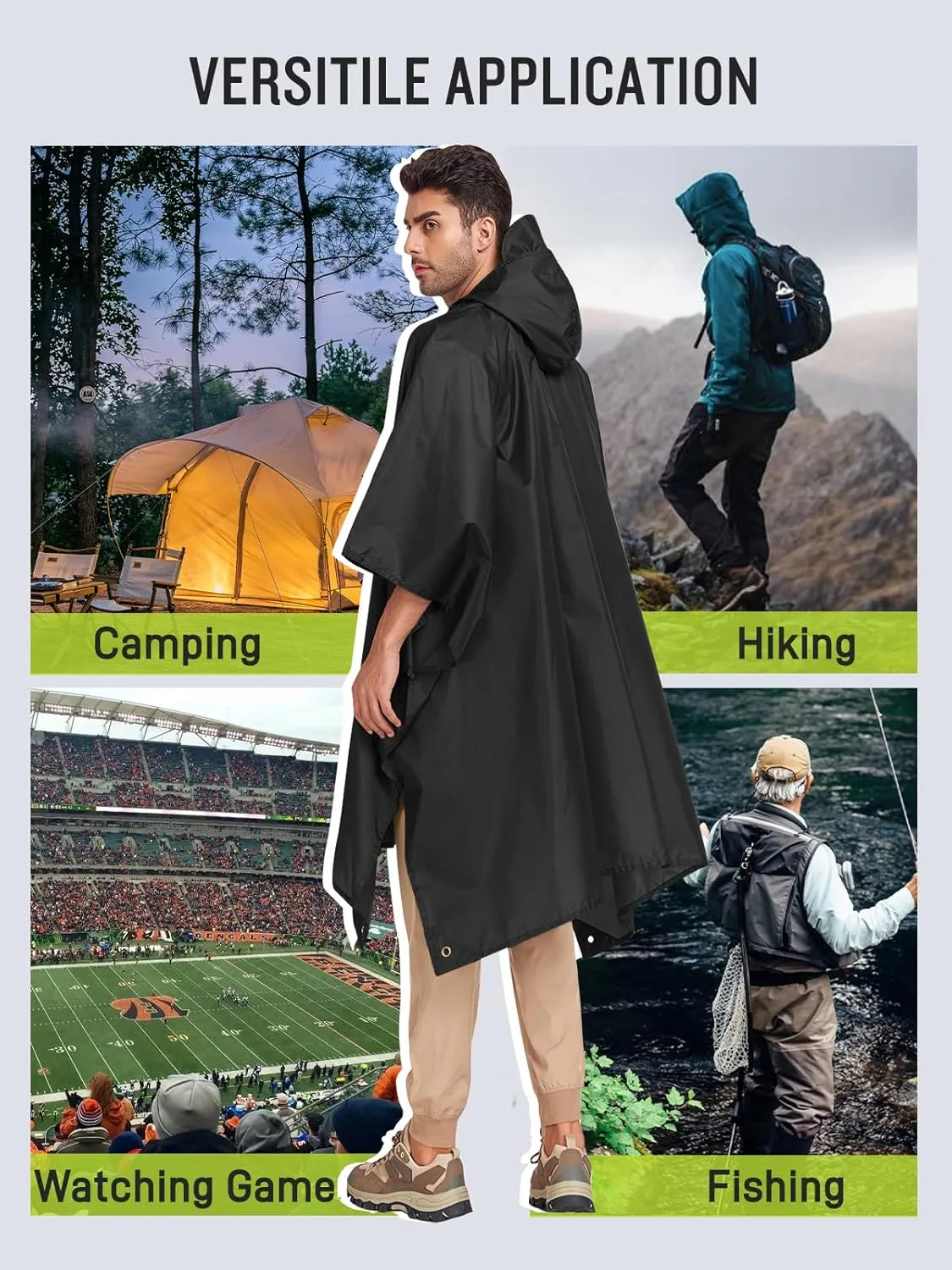 SaphiRose Extra Thick Hooded Rain Poncho Double Layer Waterproof Raincoat Jacket for Men Women Adults