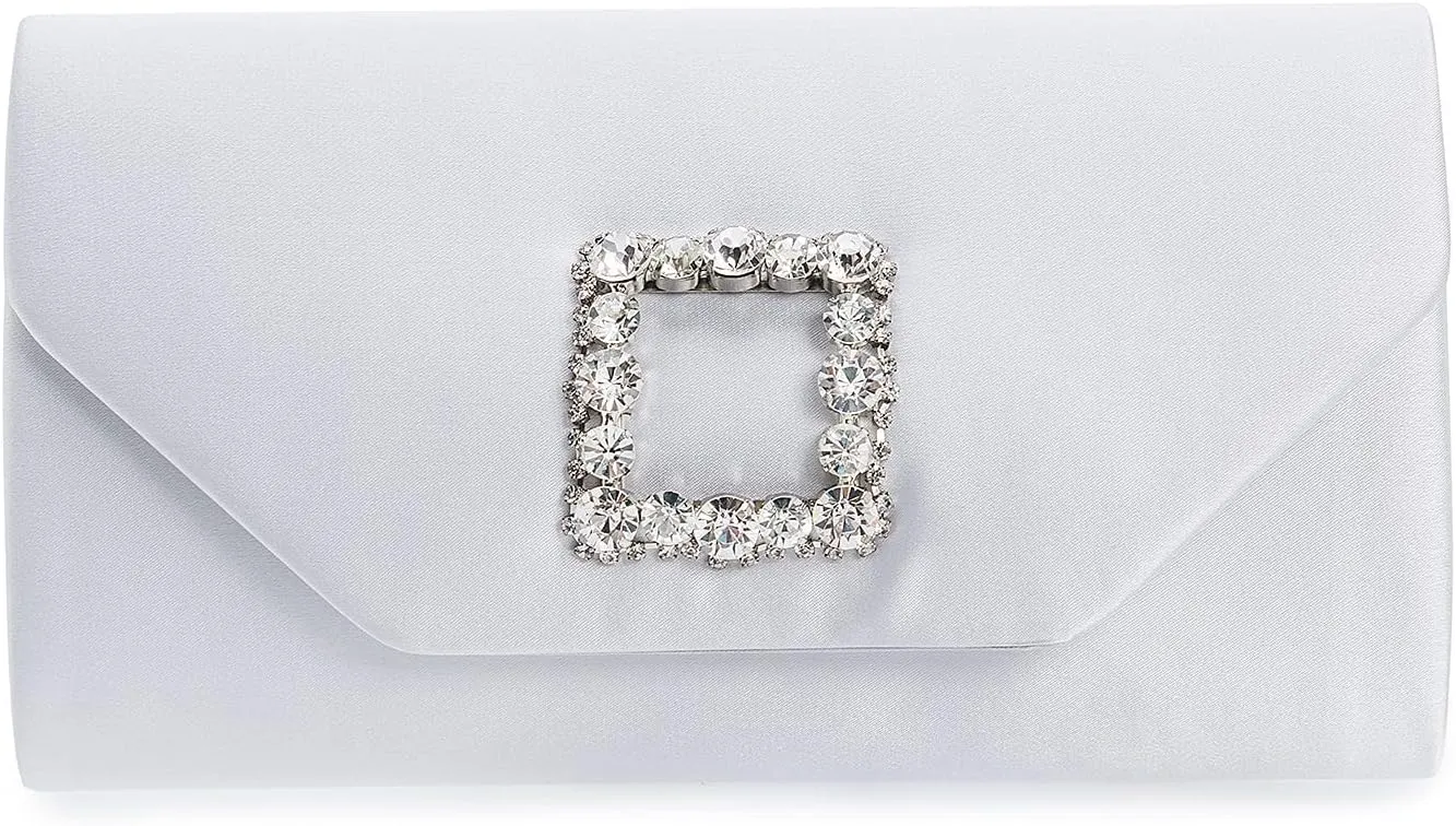 Satin Evening Bag for Women Clutch Purse Embellished Crystals Buckle