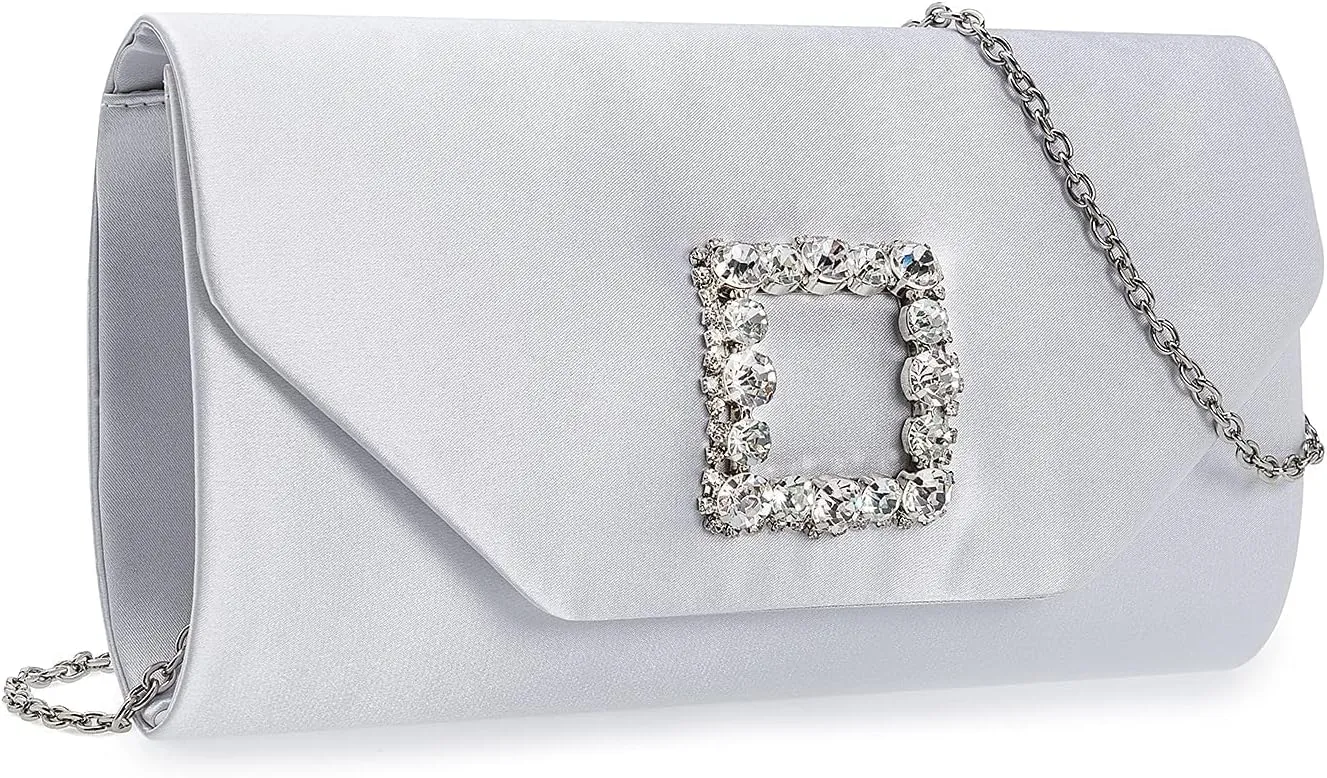Satin Evening Bag for Women Clutch Purse Embellished Crystals Buckle