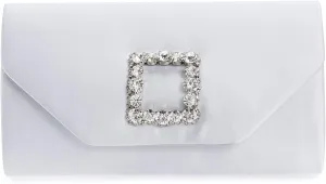 Satin Evening Bag for Women Clutch Purse Embellished Crystals Buckle