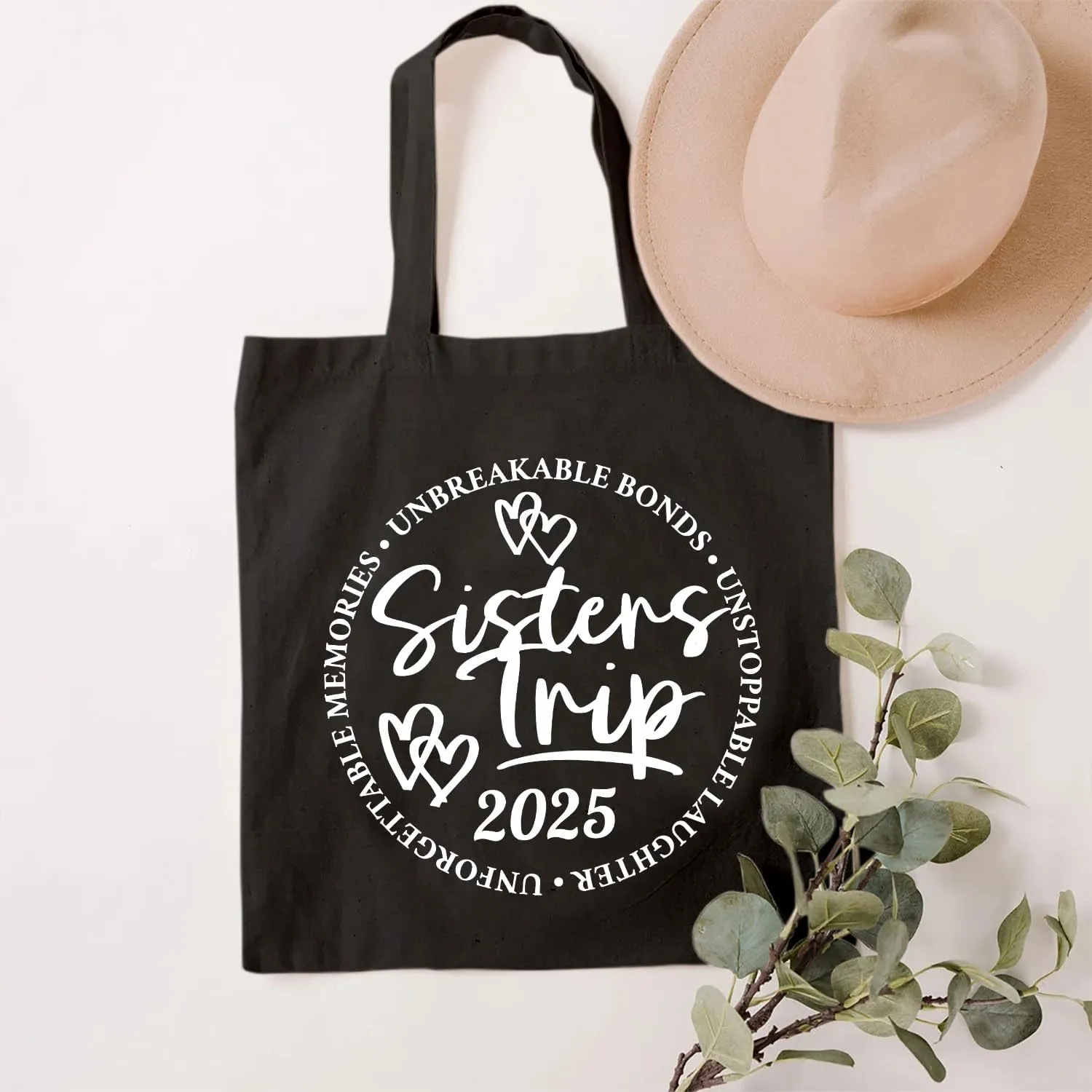 SAUIVD Sisters Trip 2025 Cute Gifts Canvas Tote Bag Funny Sister Vacations Shoulder Bag Holiday Reusable Bag for Shopping