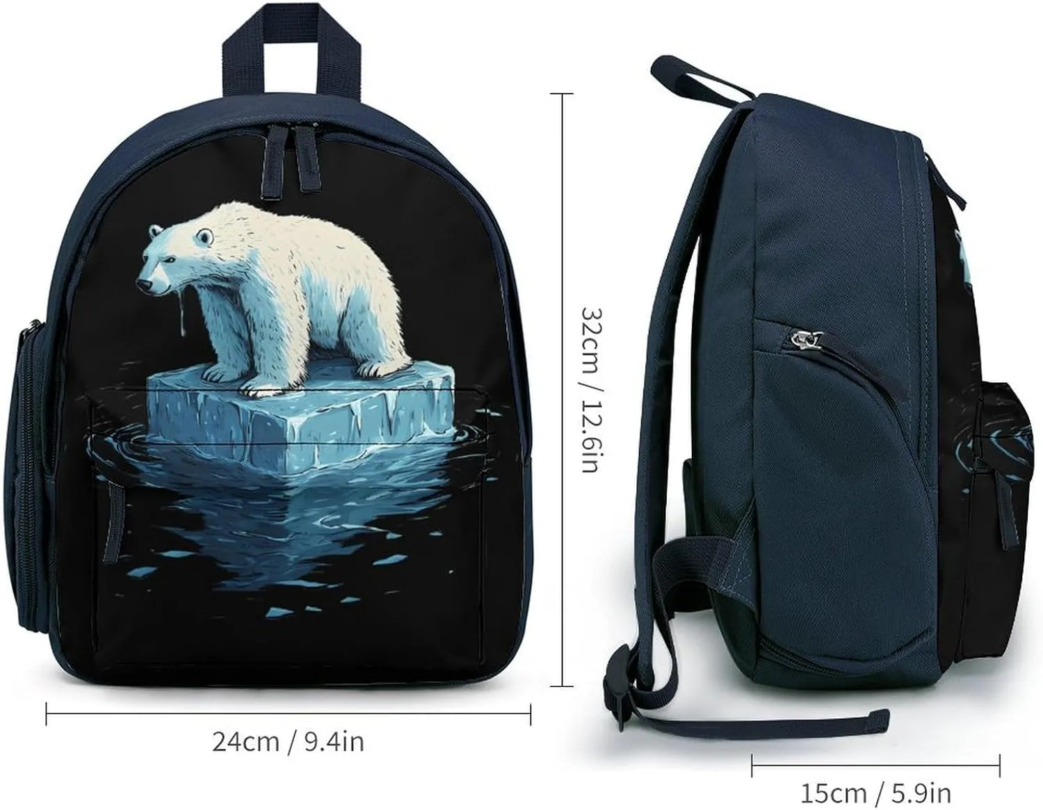 Save Polar Bears Melting Glaciers Cute Backpack Basic Adjustable Bag Simple Small Daypack Camping Park Blue-style