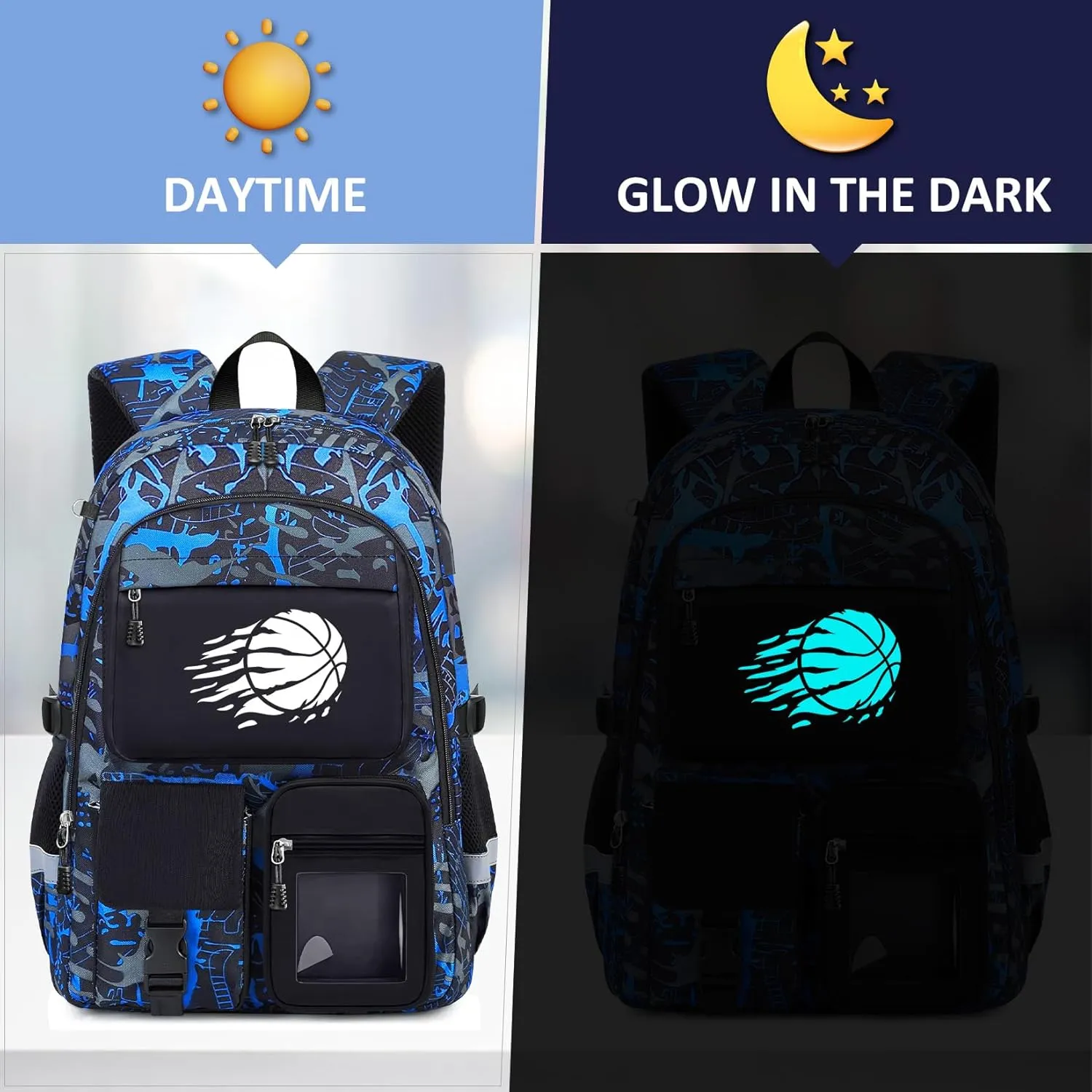 School Backpack for Boys - 4pcs Basketball Boys Backpack with Lunch Box Set for Kids Teens Elementary Middle High School - 18" Large Capacity School Bookbag with Multiple Pockets