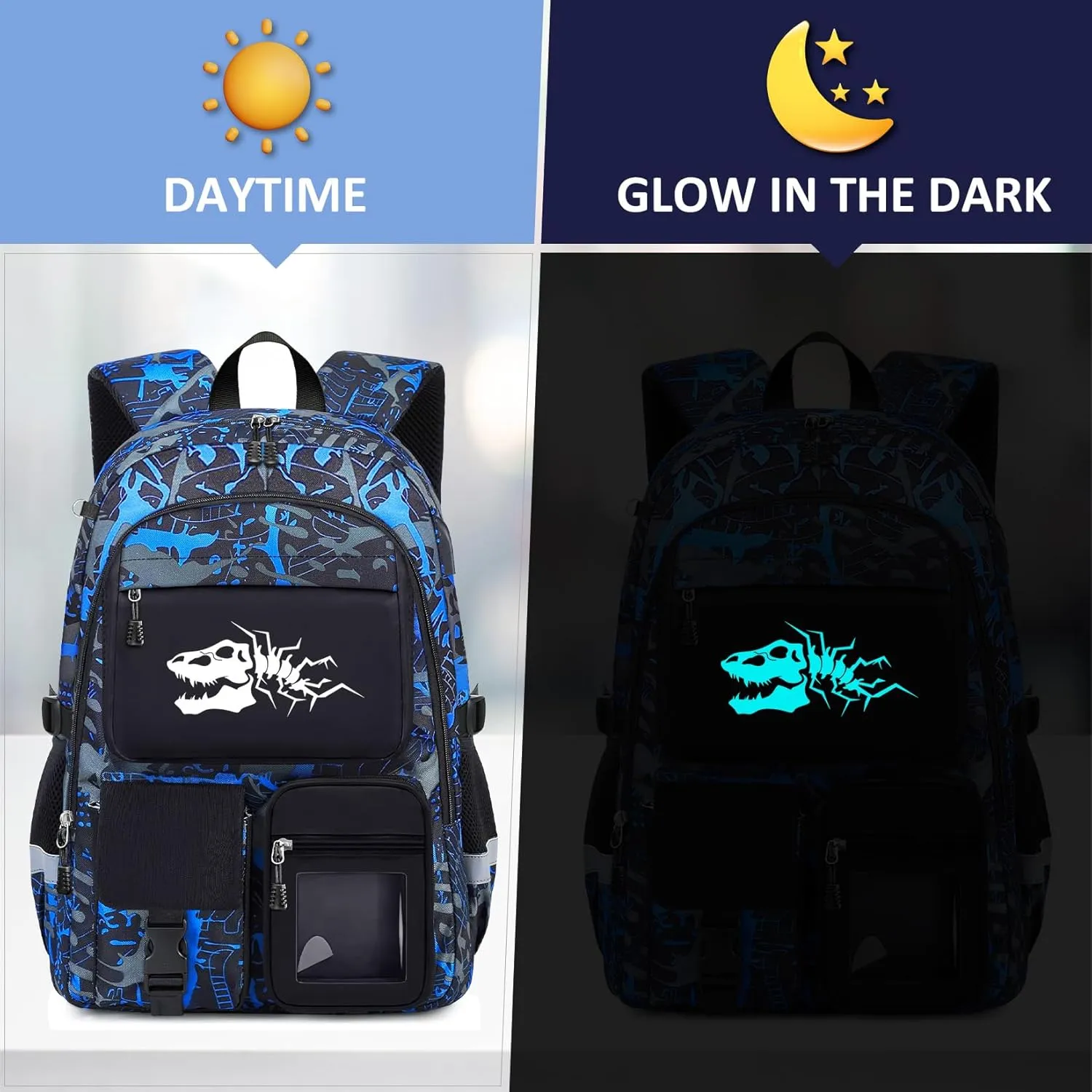 School Backpack for Boys - 4pcs Dinosaur Boys Backpack with Lunch Box Set for Kids Teens Elementary Middle High School - 18" Large Capacity School Bookbag with Multiple Pockets