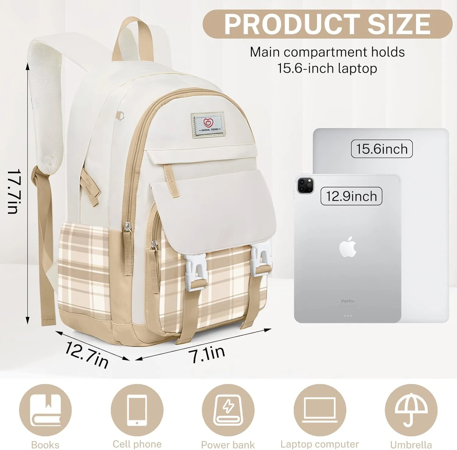 School Backpack for Girls - Cute Girls Backpack for Teens Women College, Middle & High School Bookbag Daypack with Aesthetic Design - 18″ Large Capacity (Age 12-25)