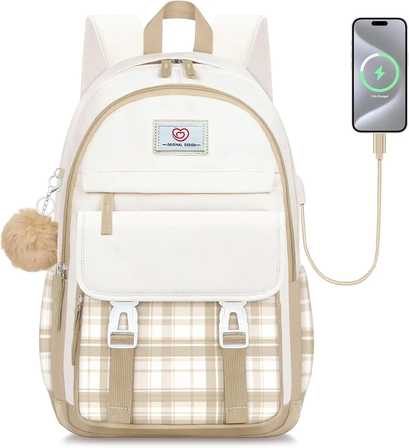 School Backpack for Girls - Cute Girls Backpack for Teens Women College, Middle & High School Bookbag Daypack with Aesthetic Design - 18″ Large Capacity (Age 12-25)