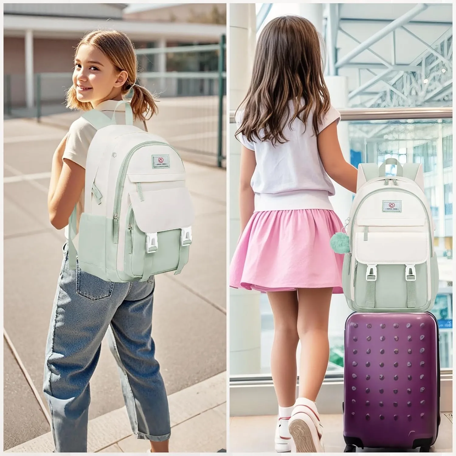 School Backpack for Girls - Cute Girls Backpack for Teens Women College, Middle & High School Bookbag Daypack with Aesthetic Design - 18″ Large Capacity (Age 12-25)
