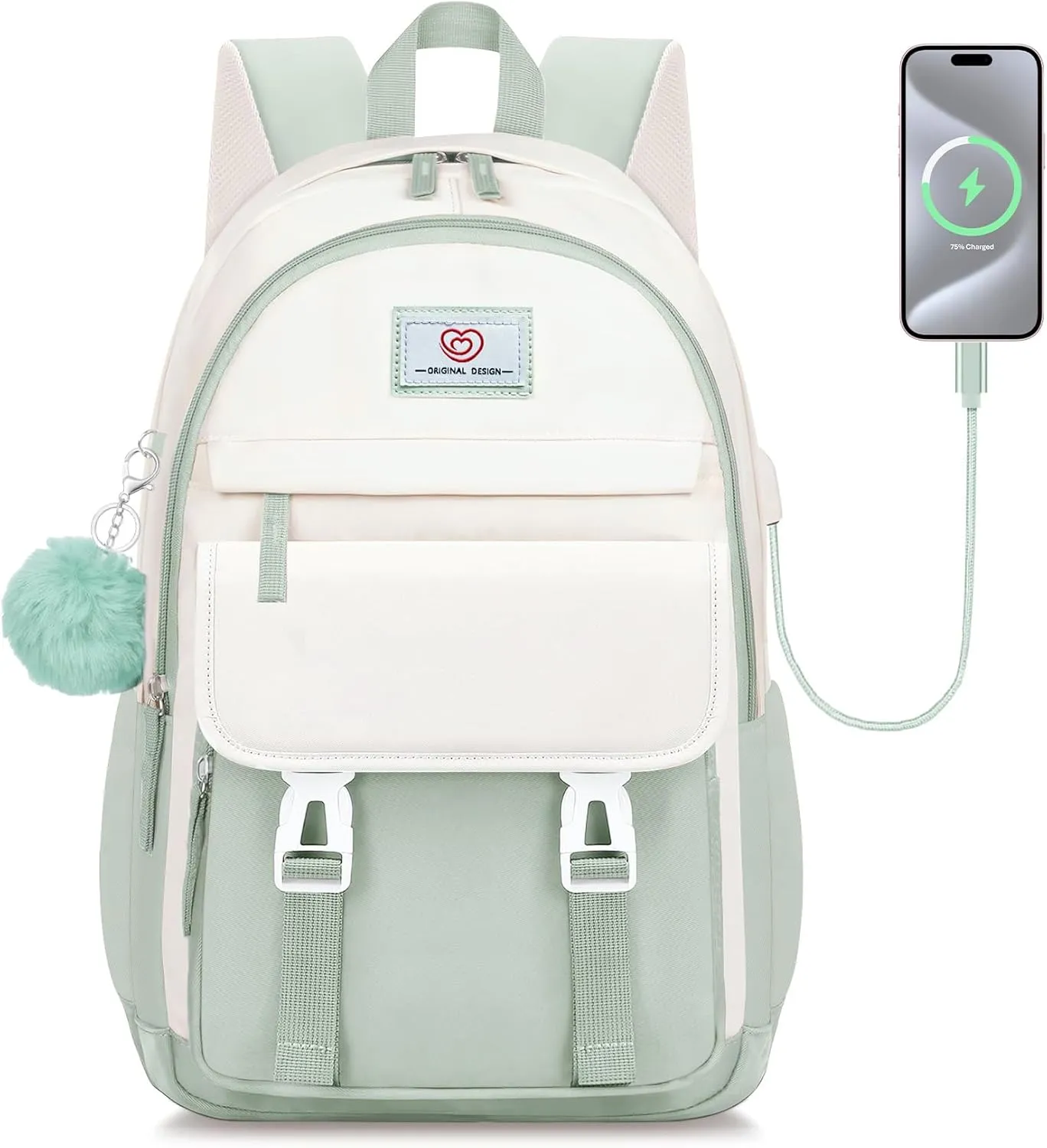 School Backpack for Girls - Cute Girls Backpack for Teens Women College, Middle & High School Bookbag Daypack with Aesthetic Design - 18″ Large Capacity (Age 12-25)