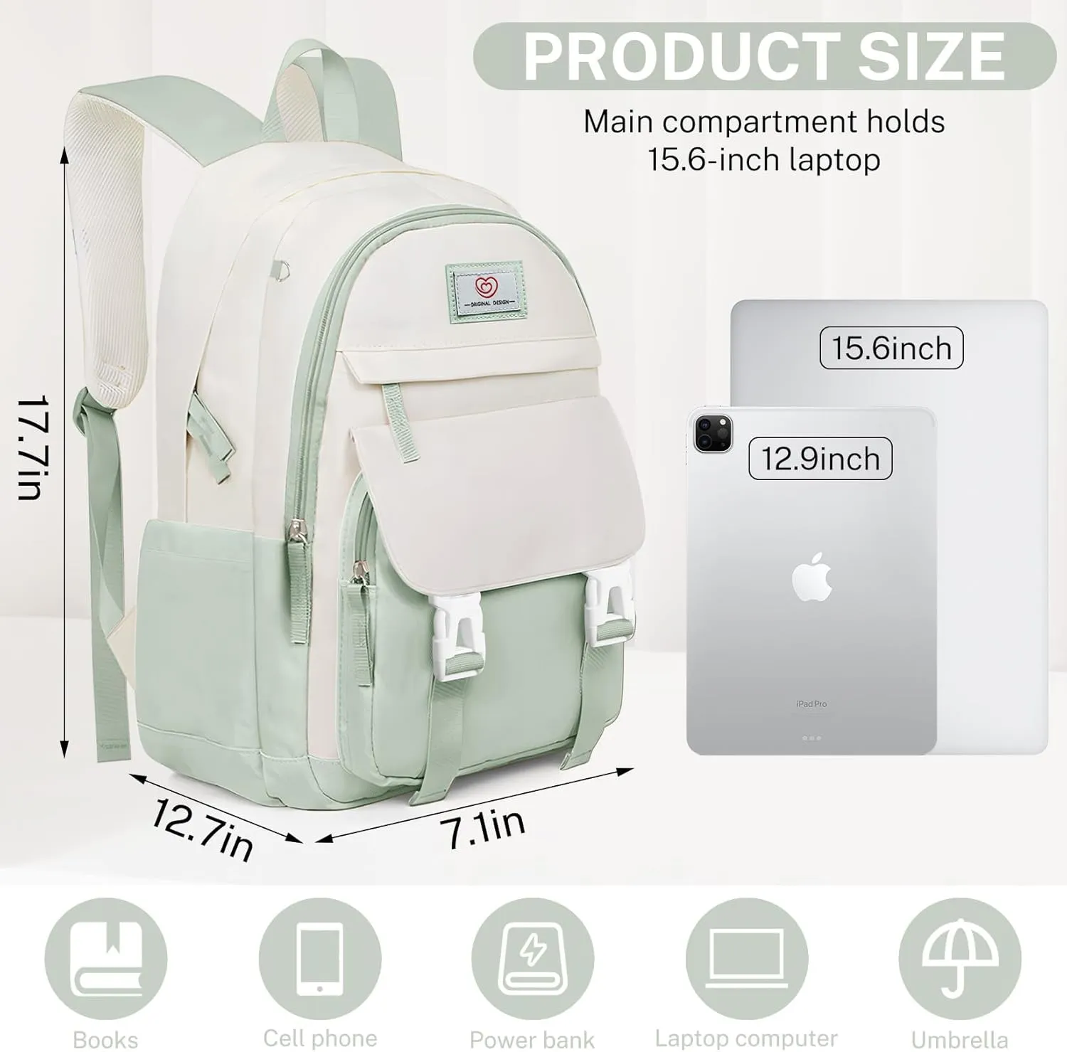 School Backpack for Girls - Cute Girls Backpack for Teens Women College, Middle & High School Bookbag Daypack with Aesthetic Design - 18″ Large Capacity (Age 12-25)