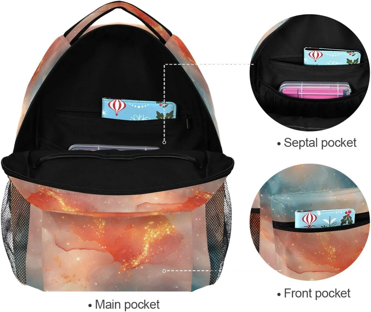 School Backpack for Unisex Adult Waterproof Travel Laptop Backpack with Chest Strap Gift Men & Women Peach Turquoise Red