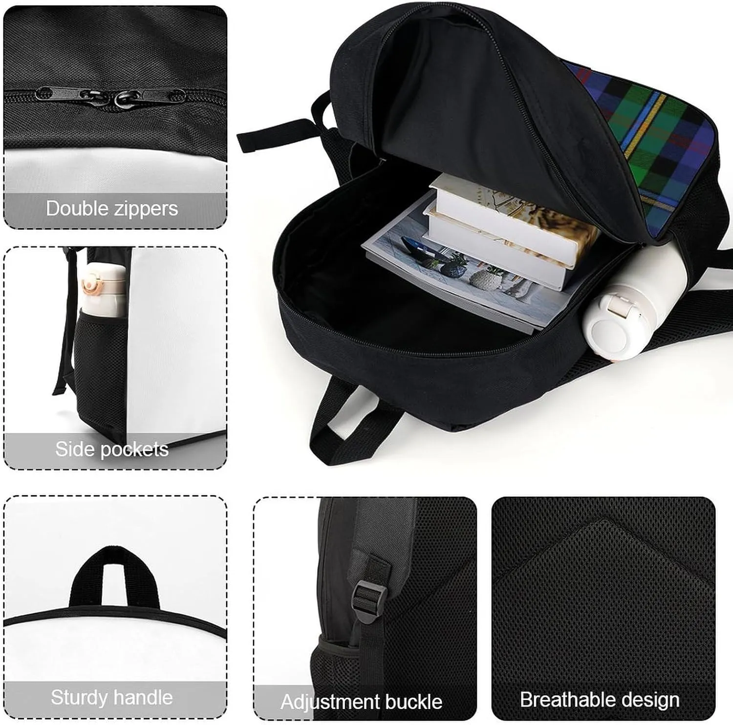 Scottish Clan Malcolm Tartan Plaid Backpack Lightweight Waterproof Backpacks Laptop Backpack for Unisex Casual Travel Daypacks Large Capacity