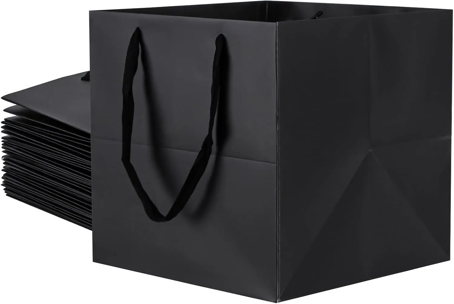 Sdootjewelry Black Gift Bags, 12 Pack Kraft Paper Bags with Handles, 12'' × 12'' × 12'' Square Paper Bags, Candle Gift Gags, Shopping Bags for Small Business