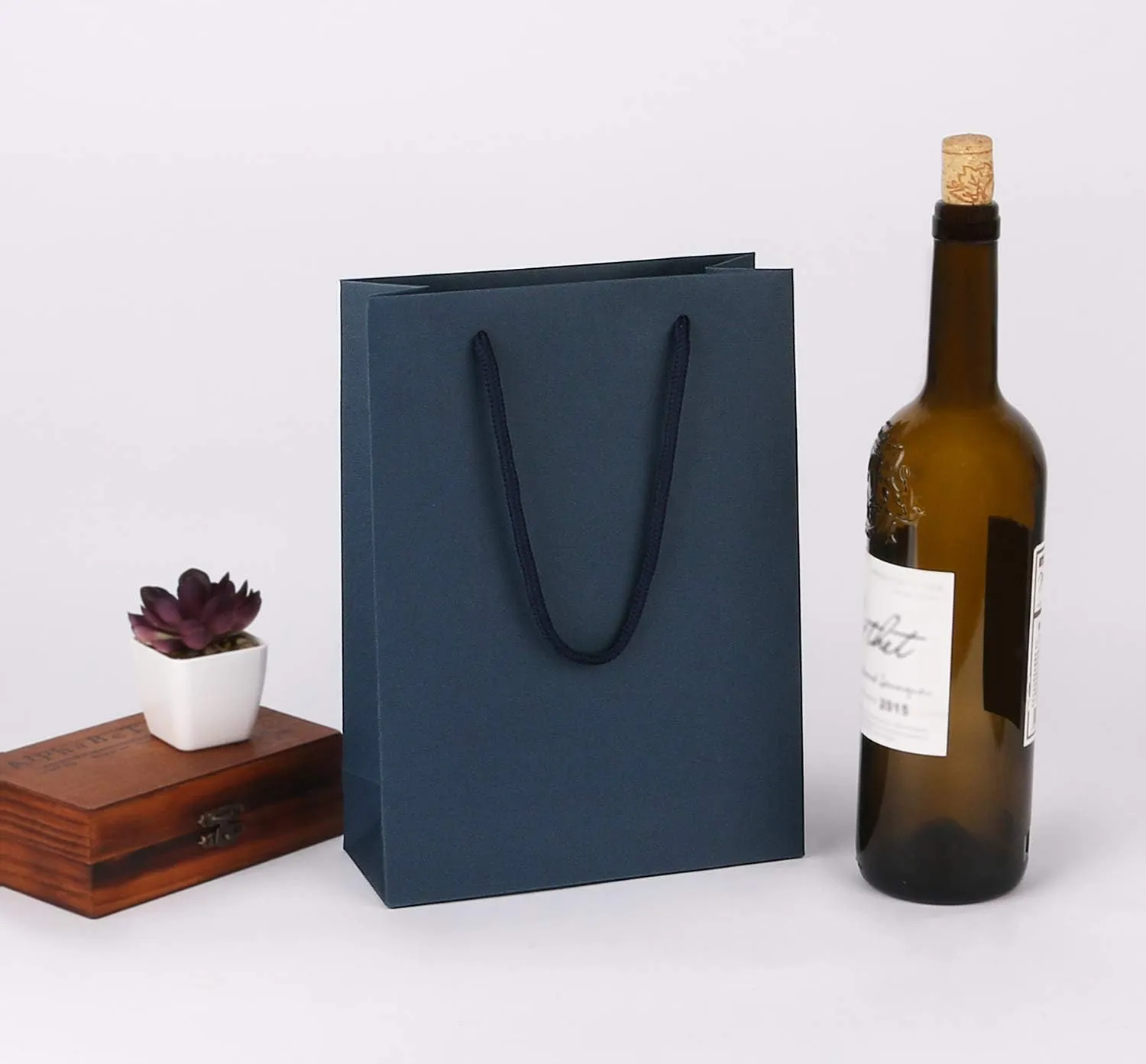 Sdootjewelry Navy Gift Bags - Kraft Paper With Handles, 50 Pack Heavy Duty Matte Tote, 7.5 x 3.1 x 10.2" Shopping, Party, Retail Bags