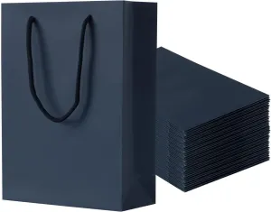Sdootjewelry Navy Gift Bags - Kraft Paper With Handles, 50 Pack Heavy Duty Matte Tote, 7.5 x 3.1 x 10.2" Shopping, Party, Retail Bags