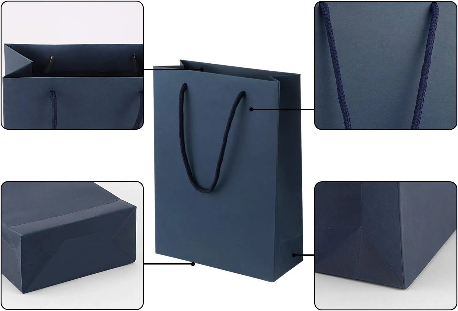 Sdootjewelry Navy Gift Bags - Kraft Paper With Handles, 50 Pack Heavy Duty Matte Tote, 7.5 x 3.1 x 10.2" Shopping, Party, Retail Bags