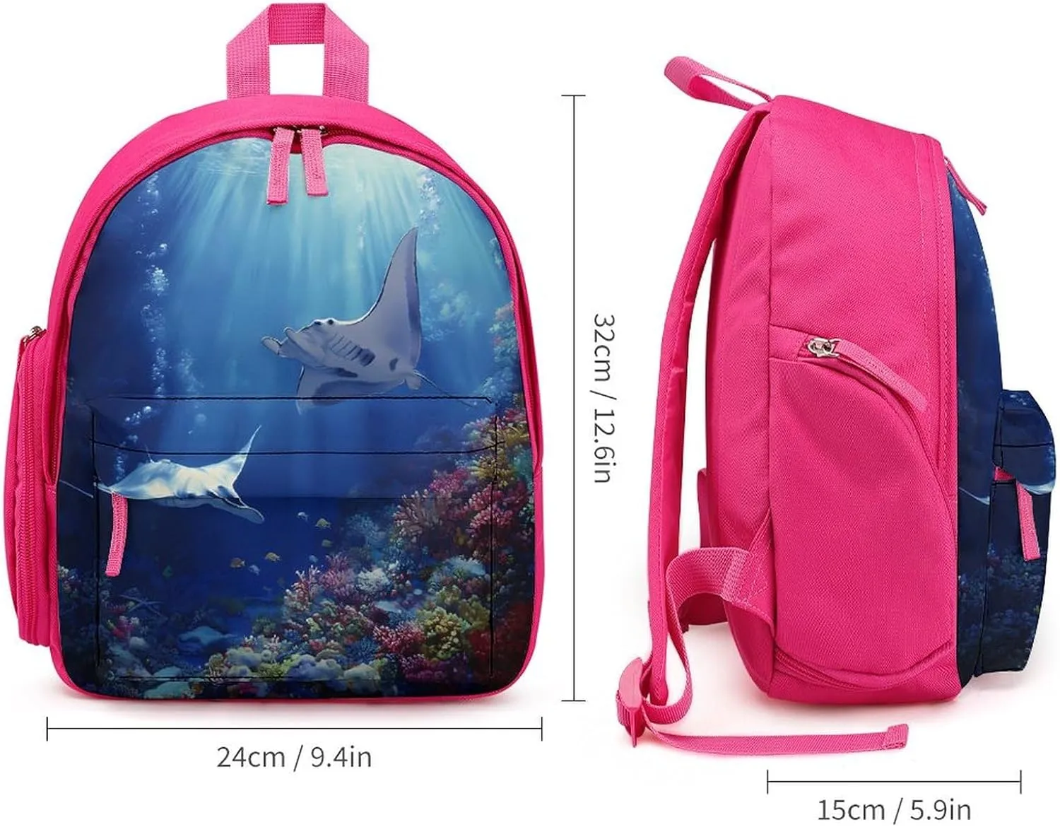 Sea Stingray Print Backpack Small Shoulder Bag Travel Bag Casual Daybacks Handbags One Size