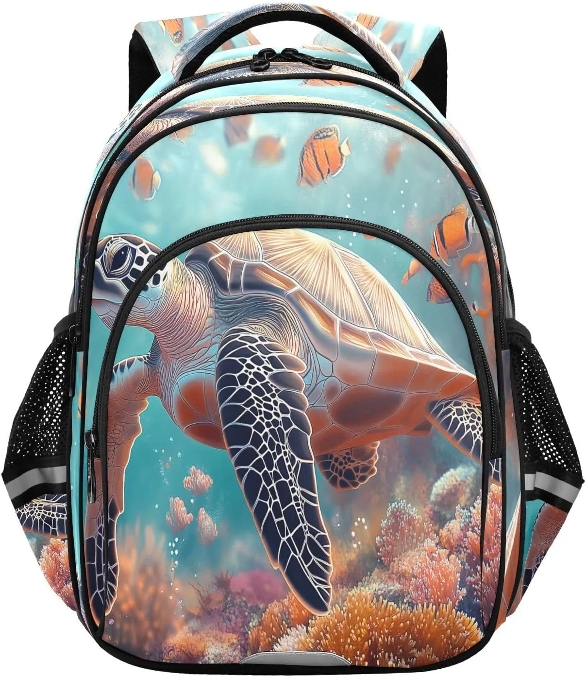 Sea Turtle Coral Reefs Fish Backpacks Elementary School Shoulder Bag Bookbag for Girls Kids Boys, Medium