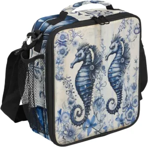 Seahorse Lunch Bags for Women Men Underwater Seahorse Insulated Lunch Box Lunchbox Cooler Tote Bag Shoulder Strap Reusable Lunchbag for Work Travel Picnic