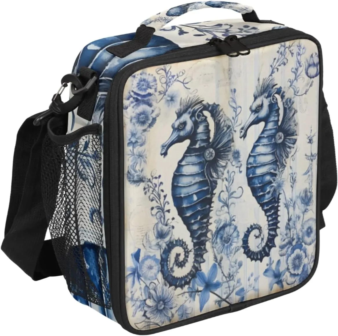 Seahorse Lunch Bags for Women Men Underwater Seahorse Insulated Lunch Box Lunchbox Cooler Tote Bag Shoulder Strap Reusable Lunchbag for Work Travel Picnic