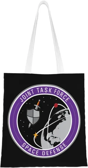 Seal Of The Joint Task Force Space Defense Tote Bag for Women Canvas Shopping Bags Reusable Large Capacity Casual Shoulder Handbags Grocery Bags DIY Gift Bags