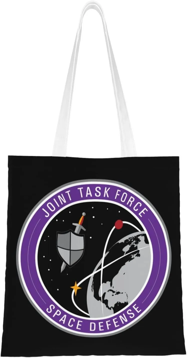 Seal Of The Joint Task Force Space Defense Tote Bag for Women Canvas Shopping Bags Reusable Large Capacity Casual Shoulder Handbags Grocery Bags DIY Gift Bags