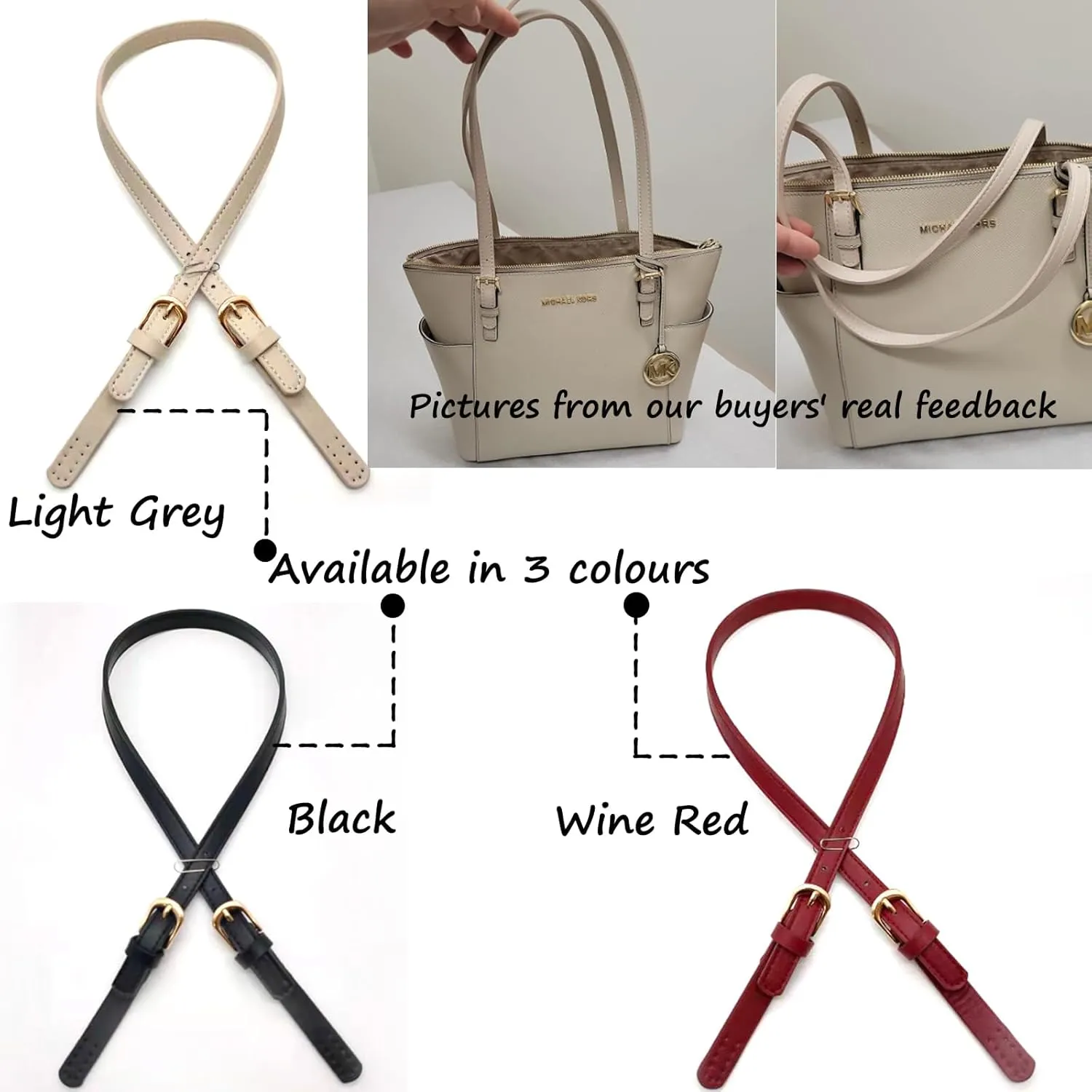 Semetall 4pcs PU Leather Purse Straps, Wine Red Handbag Handles Shoulder Straps Replacement with Adjustable Metal Buckle
