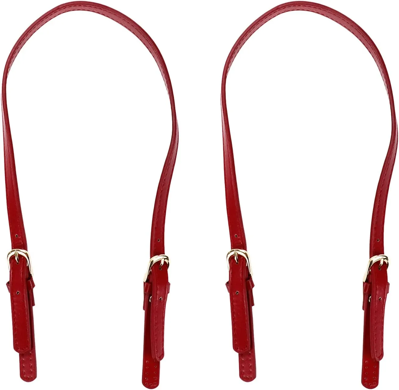 Semetall 4pcs PU Leather Purse Straps, Wine Red Handbag Handles Shoulder Straps Replacement with Adjustable Metal Buckle