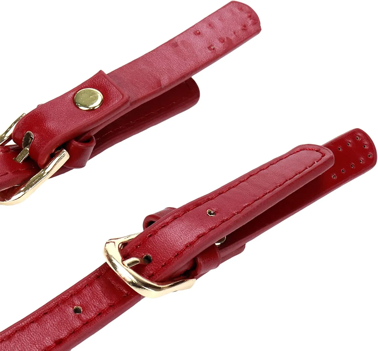 Semetall 4pcs PU Leather Purse Straps, Wine Red Handbag Handles Shoulder Straps Replacement with Adjustable Metal Buckle