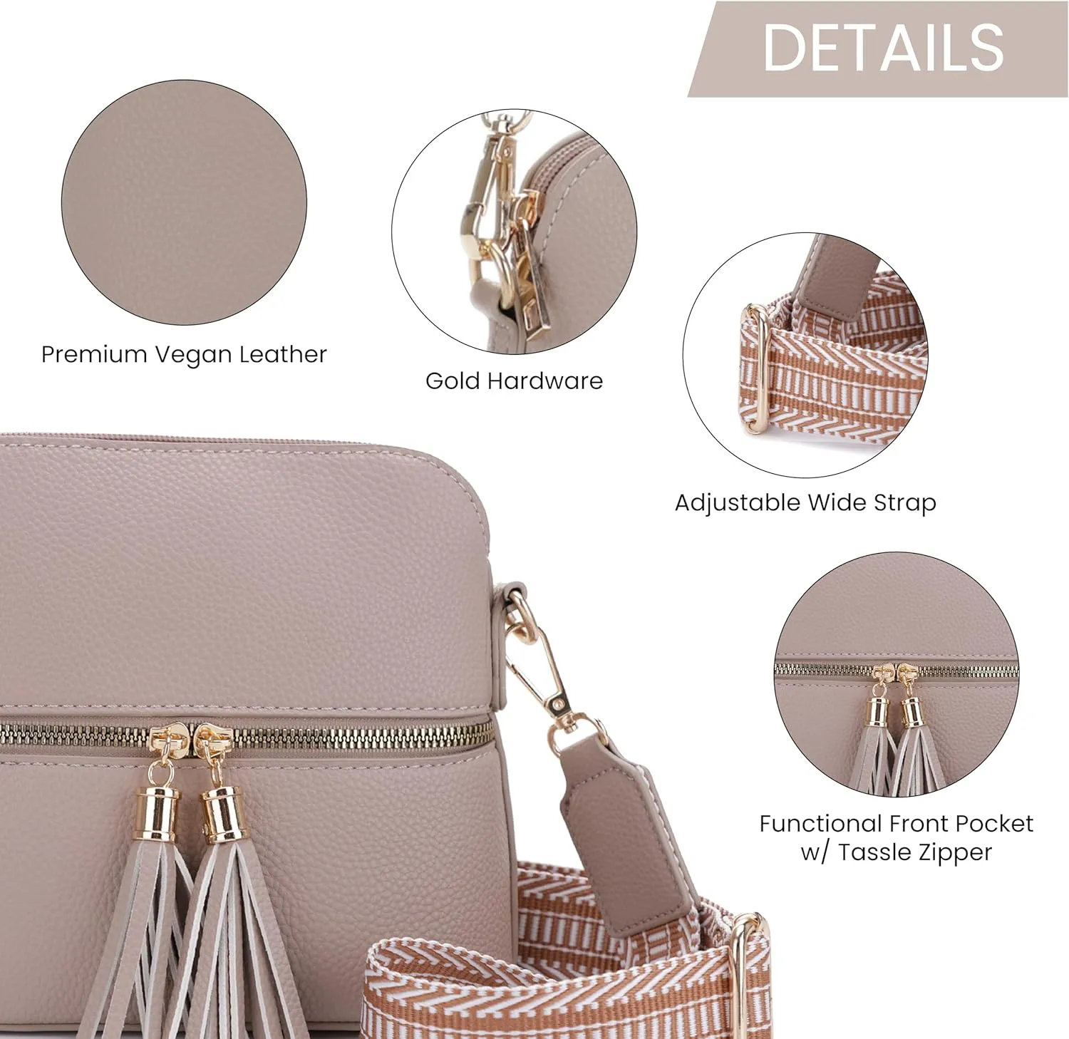 SG SUGU Lunar Lightweight Medium Dome Crossbody Bag Shoulder Bag with Tassel | Zipper Pocket | Adjustable Strap