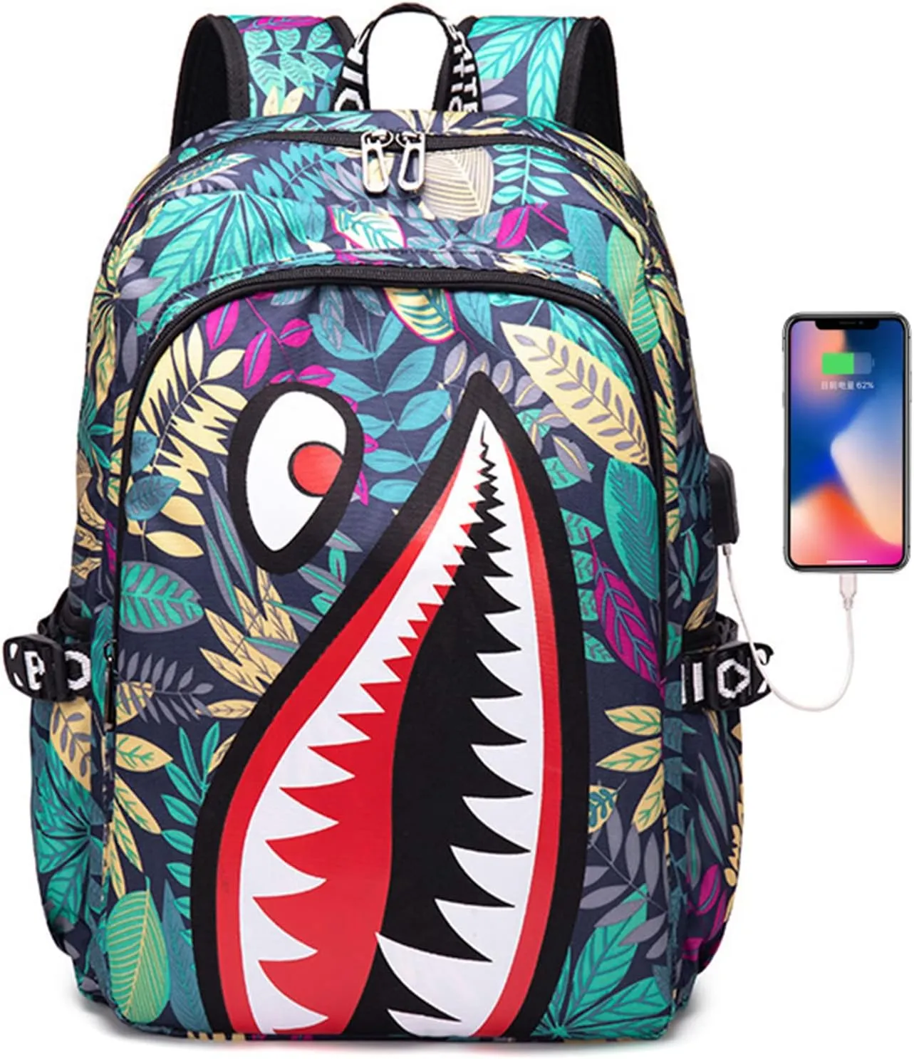 Shark Teens Backpacks Fashion Schoolbag Casual Waterproof Travel USB Laptop Backpack (Style 3)